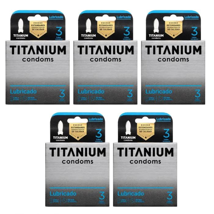 *5 Condones Preservativos Titanium Lubricado Caja X 3 Unidades 